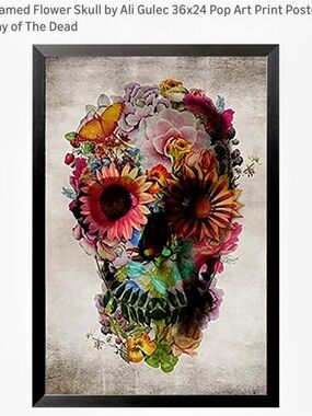 Framed Flower Skull by Ali Gulec 36x24 pop art print poster Day of the Dead